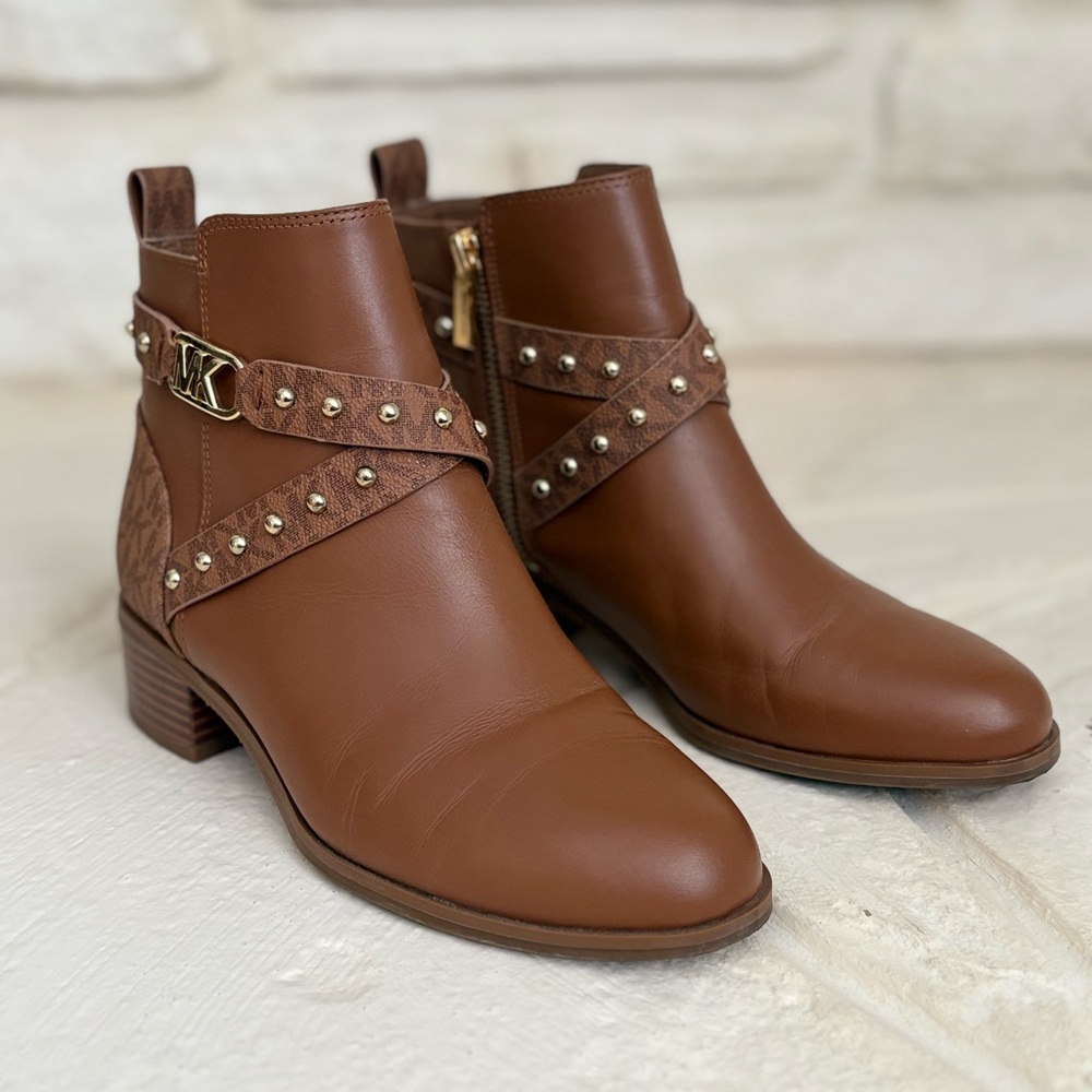 Michael Kors Tan Ankle Booties with Studded Straps